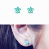 Mint Colored Star with Crystals 925 Silver-pin Earrings