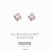 Square AB Colored Rhinestone 925 Silver-pin Earrings