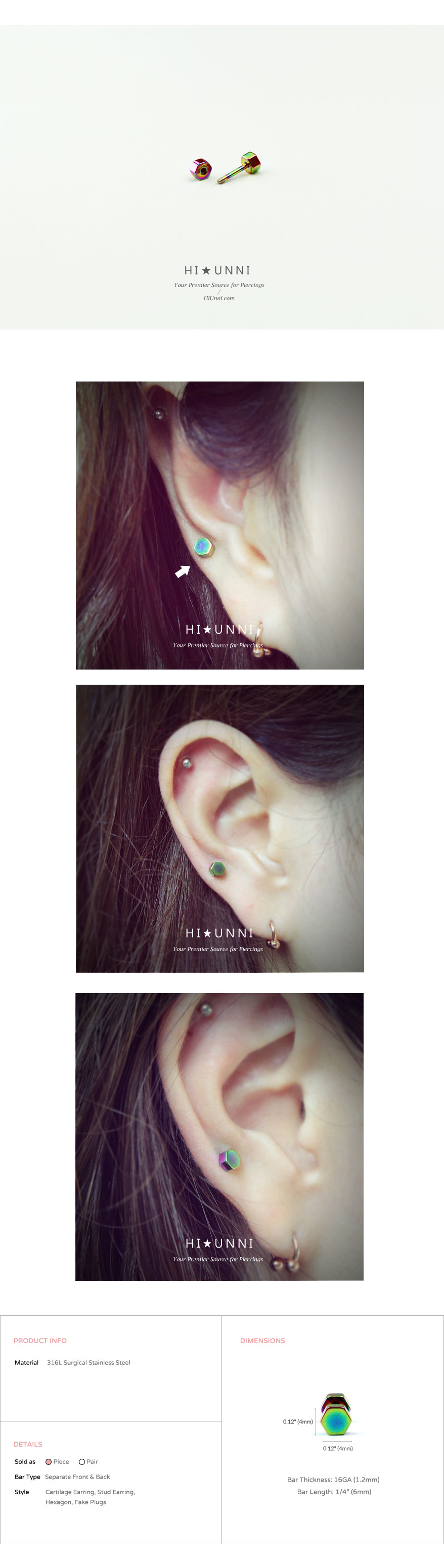 ear_studs_piercing_Cartilage_earrings_16g_316l_Surgical_Stainless_Steel_korean_asian_style_jewelry_fake_plug_Gauge_cheaters_hexagon_rainbow_2