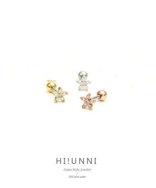 16g CZ Studded Sparkling floral Barbell Ear Piercing Stud, cartilage