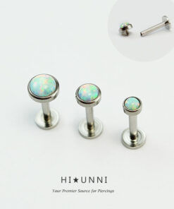thumbnail interactive-video image 1 of Implant Grade Titanium White Opal Flat Back Internally Threaded Labret Cartilage Tragus Ring 1 of 9