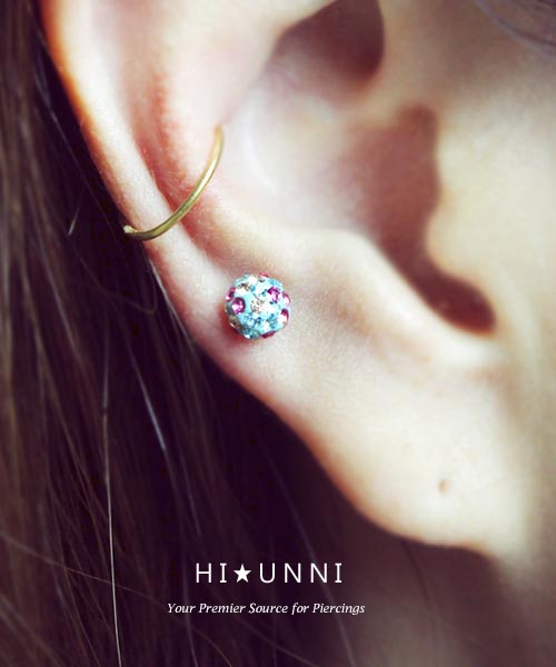 16g 5mm berry & pastel cubic ball ferido cartilage earring, helix conch ear piercing jewelry, surgical steel,sold as piece - Image 2