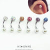 16g 5mm Cubic ball ferido &  pearl curved barbell, rook piercing earring, helix cartilage earring, body jewelry, 316l surgical steel, 1pc