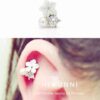 16g Pearl flower cartilage earring, CZ stud earrings, helix conch ear piercing jewelry, mother of pearl, surgical steel, single earring, sold as piece