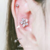 16g Large CZ Studded flower Barbell Ear Piercing Stud, cartilage earrings helix conch / labret bar (optional), sold as piece