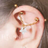 Handmade16g 14g Mother of pearl star two studs chain industrial earring, 316l surgical steel, Comfortable industrial piercing