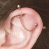 16g 14g Dainty thin chain industrial piercing earring, Cartilages chain 2 ear studs, 316l surgical steel, Comfortable industrial piercing, HiUnni Handmade