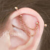 16g 14g Dainty thin chain industrial piercing earring, Double chain 2 ear studs, 316l surgical steel, Comfortable industrial piercing, HiUnni Handmade