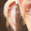 Handmade 20g 16g Feather conch chain earring, Feather dangle ear cartilage earring, Helix chain ear stud, 316l surgical steel