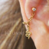 Handmade 20g 16g Snake conch chain earring, Snake dangle ear cartilage earring, Helix chain ear stud, 316l surgical steel