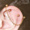 16g 14g Chain industrial piercing earring, Cartilages chain 2 ear studs, 316l surgical steel,1&1/2″(38mm), HiUnni Handmade
