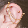 16g 14g Double Chain industrial piercing earring, Cartilages chain 2 ear studs, 316l surgical steel,1&1/2″(38mm), HiUnni Handmade