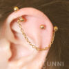 16g 14g Chain industrial piercing earring, Chain cartilage 2 ear studs, 316l surgical steel, Comfortable industrial piercing, HiUnni Handmade