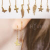 Stainless steel threaded earrings, Butterfly, Leaf, Cross, Feather, Bolt, Wing, Star, Snake threader earrings, Long chain earrings