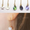 Stainless steel threader earrings, Star, teardrop mother of pearl, Long chain earrings