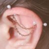 16g 14g Pearl chain industrial piercing earring, Double chain 2 ear studs, 316l surgical steel, HiUnni Handmade