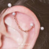 16g 14g Pearl chain industrial piercing earring, Helix chain 2 ear studs, 316l surgical steel, HiUnni Handmade