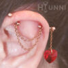 16g 14g Heart double chain industrial piercing earring, Double chain 2 ear studs, 316l surgical steel, HiUnni Handmade