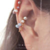 Handmade 16g 14g Pearl crystal double chain conch ear stud, Conch hoop double chain ring, 316l surgical steel, Sold as piece