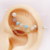 16g 14g Pearl crystal double chain industrial piercing earrings, Helix cartilage 2 ear studs, 316l surgical steel, HiUnni Handmade