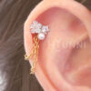 16g Pearl flower double chain conch ear stud, Conch helix double chain earring, Stainless steel, 1pc