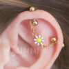 16g 14g Daisy chain industrial piercing earrings, Helix cartilage 2 ear studs, 316l surgical steel, HiUnni Handmade