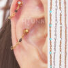 Handmade 20g 16g Beads dainty chain conch ear stud, Conch hoop chain ring, Black, Opal, 316l surgical steel, Sold as piece