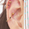 Handmade 20g 16g Beads dainty chain conch ear stud, Conch hoop chain ring, Black, Opal, 316l surgical steel, Sold as piece