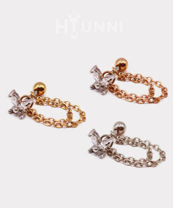 Alternative view of 16g Butterfly double chain conch ear stud, Conch helix double chain earring, Stainless steel, 1pc
