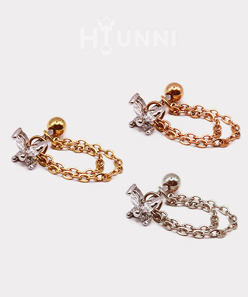 16g Butterfly double chain conch ear stud, Conch helix double chain earring, Stainless steel, 1pc - Image 2