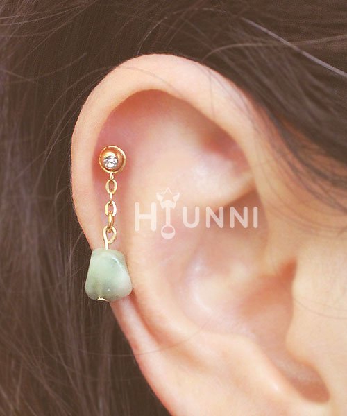 Handmade 20g, 16g Natural stone dangle cartilage ear stud, Helix chain earring, 316l surgical steel, Cartilage earring, Flat back Labret bar(optional), 1pc